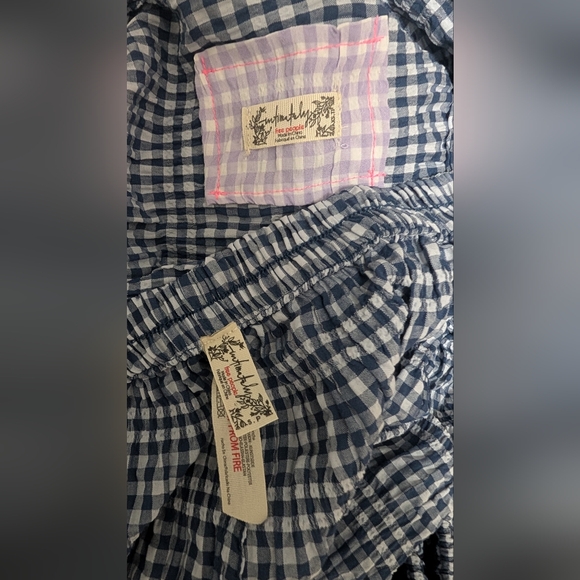 Free People Cloud Ten Seersucker SET Shirt Pajama Pants Gingham Lounge Size XS S - Picture 3 of 6